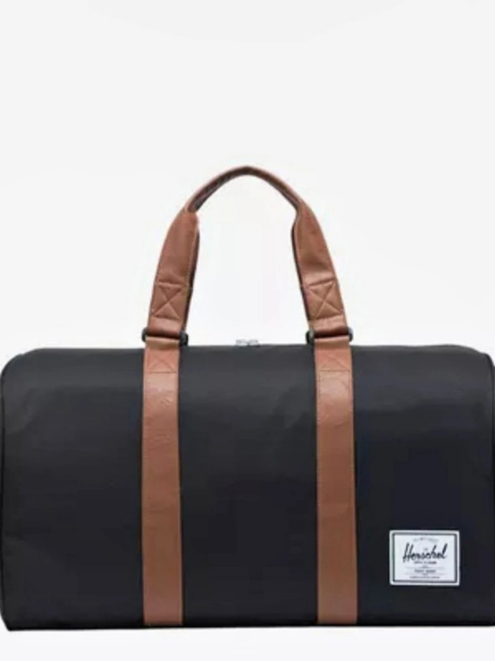 Herschel Novel Black & Brown Duffel Bag Missing Shoulder Strap reflects Price.